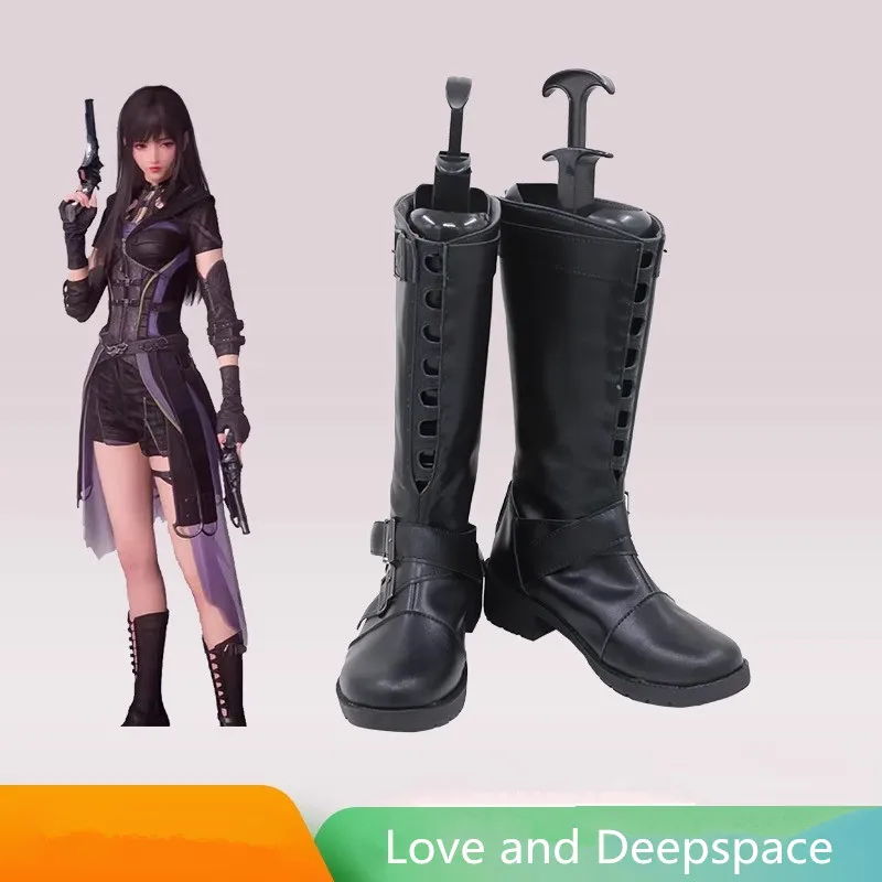 Love and Deepspace Heroine Cosplay Shoes Black Faux Leather Boots Halloween Carnival Props Boots