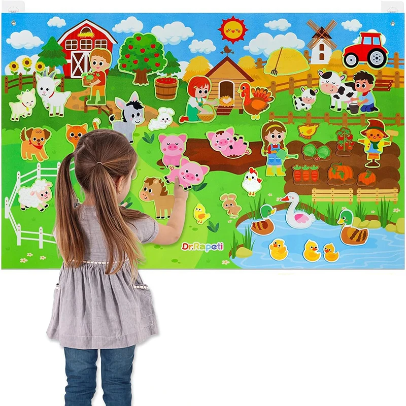 Farm Animals Felt Story Board Set Storytelling Early Learning Interactive Play Kit Wall Hanging Puzzle Toys for Toddlers Gifts