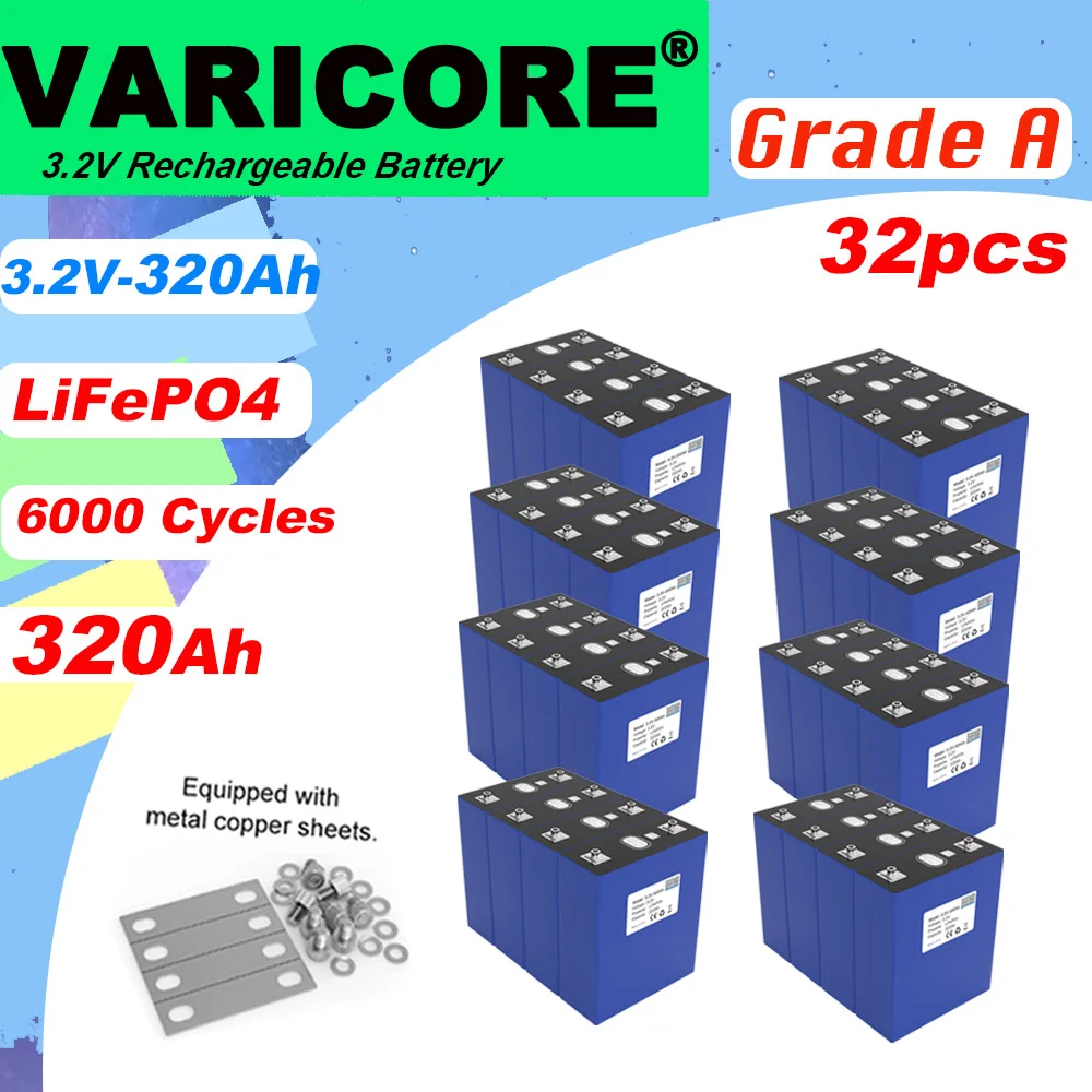 

32pcs 3.2V 320Ah Lifepo4 Battery pack Lithium Iron Phosphate Cell for 4s 8s 12v 24v Golf Cart Travel Solar RV Campers Tax Free