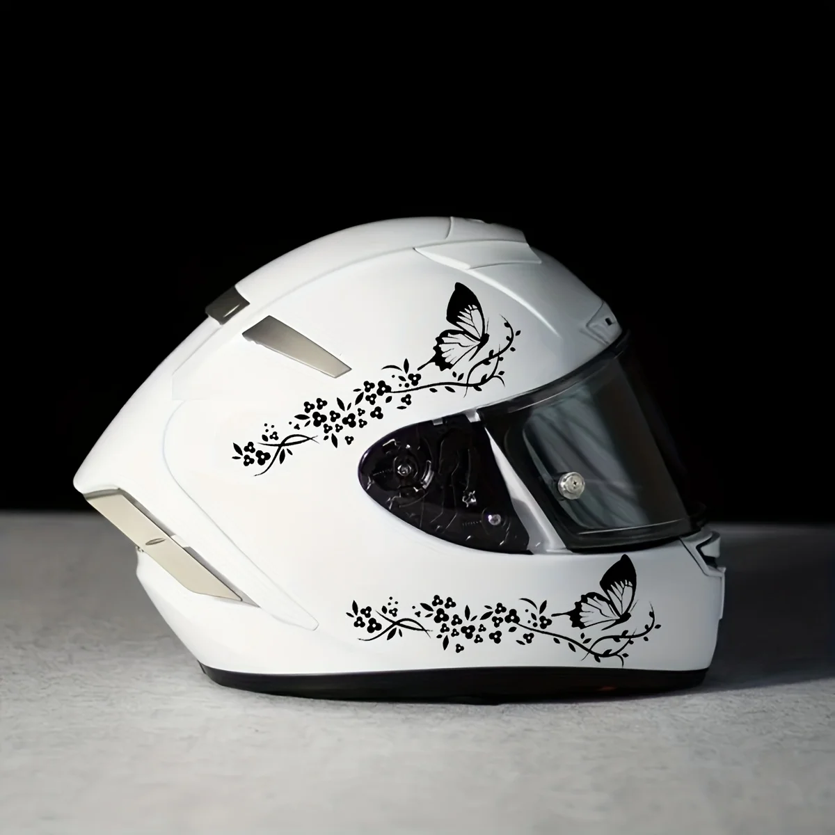 2PCS/SET Butterfly & Flower Vine Stickers Waterproof Vinyl Decals 1 Pair Black White Red for Helmet Car Laptop Decor