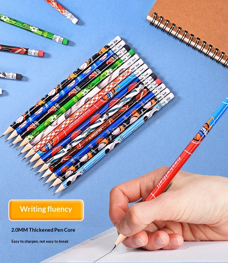 36 pcs Wholesale Sports Ball Shaped HB Pencil With Eraser Baseball Basketball Football Rugby Writing Pencil For Kindergarten