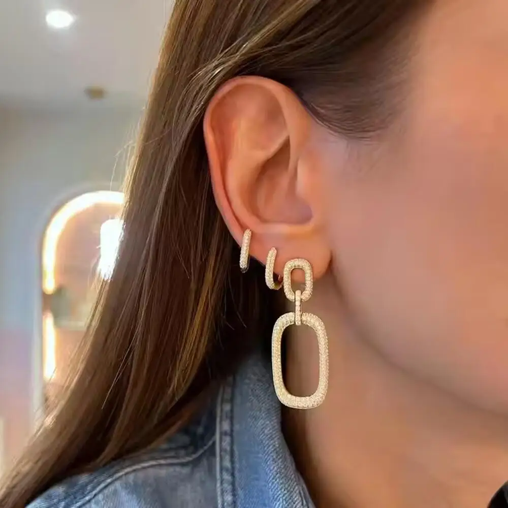 

New Geometric Square Charm Earrings Ladies Fashion Luxury Cubic Zirconia Micro Paved Sparking Jewelry