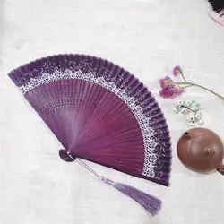 Retro Chinese Style Folding Fan Bamboo Wooden Silk Dance Fan with Tassel Female Wedding Party Performence Hand Held Fan Props