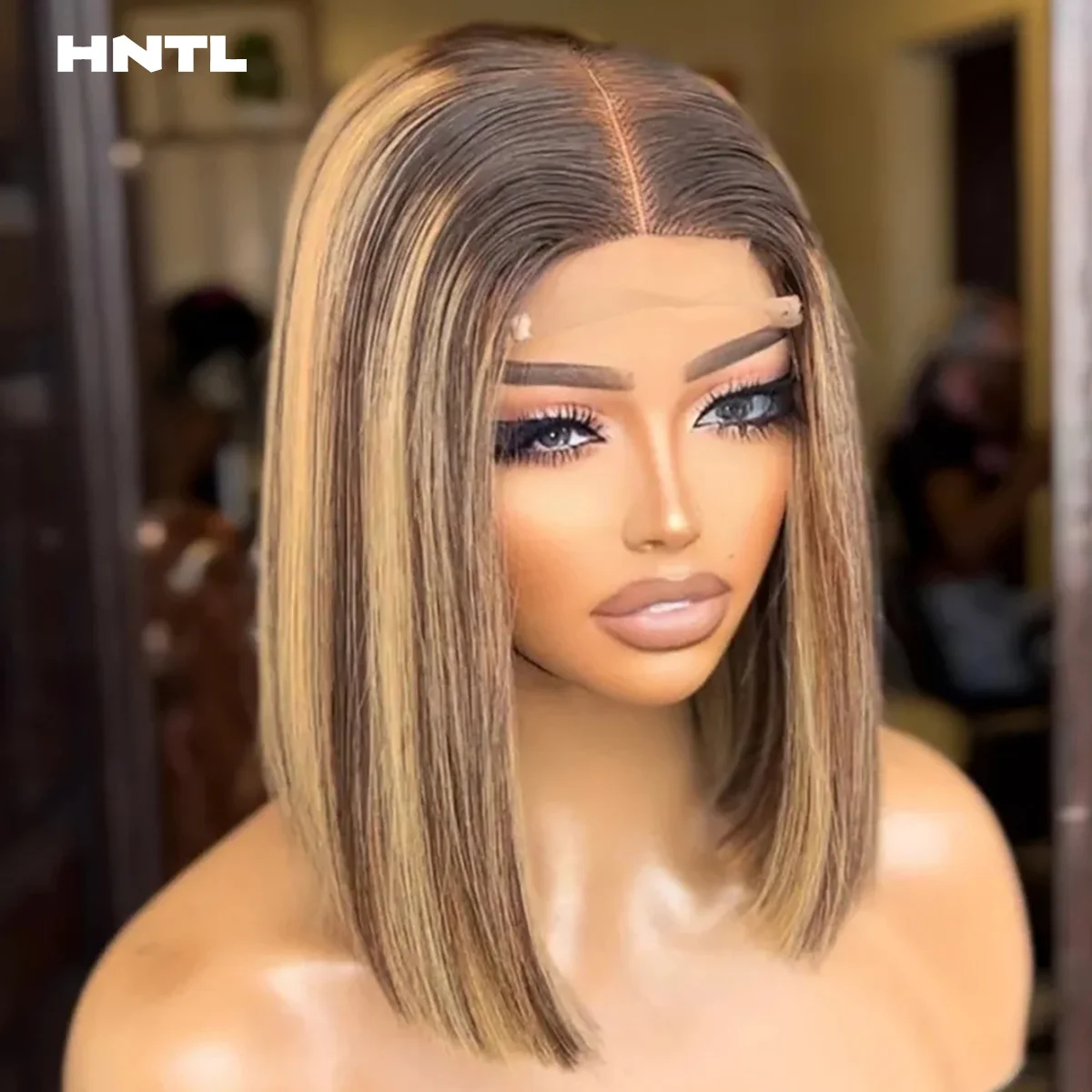 Super Double Drawn Vietnamese Bone Straight 4by4 Closure Wig Human Hair P4/27 Piano Color 13x4 Lace Front Bob Wig Glueless Wigs