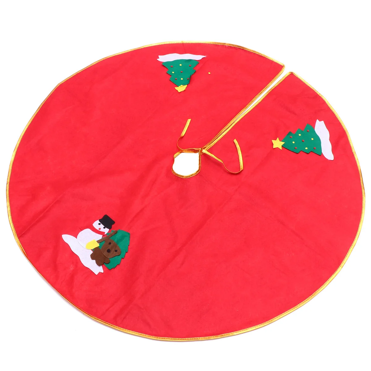

1Pcs 90Cm Christmas Tree Skirt Festive Xmas Tree Decoration Apron Mat for Holiday Home Party Golden Edge Snowman Design