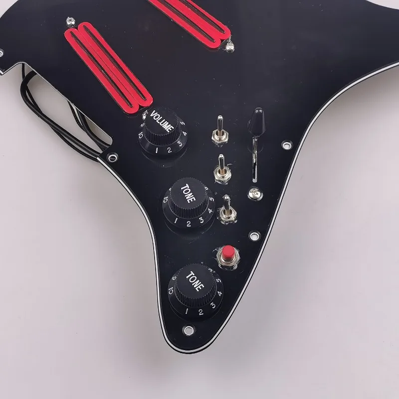 Prewired SSS Red Rail Pickups Loaded Pickguard Black 3-Ply High Output Rail Single Coil Assembly for ST Strat Guitar