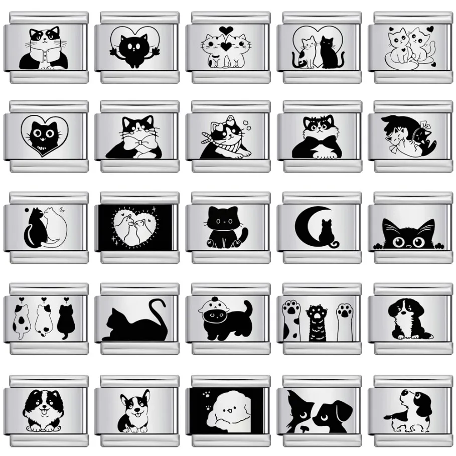 1 Stück Modische Laser-Charms mit Katzen-, Hunde- und Bärenmotiven, passend für 9mm Perlen, DIY-Armband, Edelstahlschmuck – Detail 1