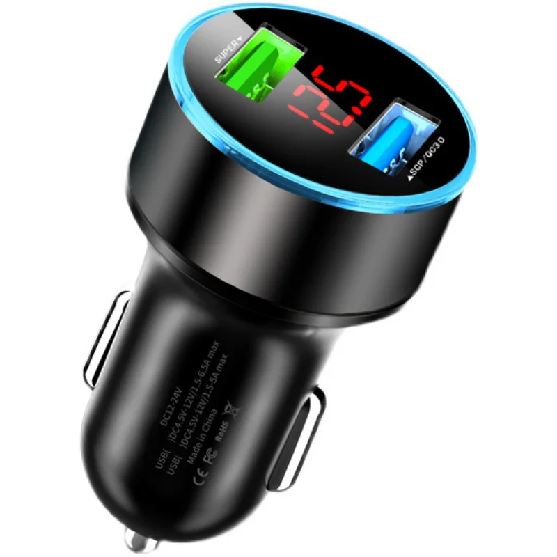 66W 2Port USB Digital Real-time Voltage Car Charger QC3.0 Car Super Fast Charger For Phones Car Cigarette Lighter Adapter