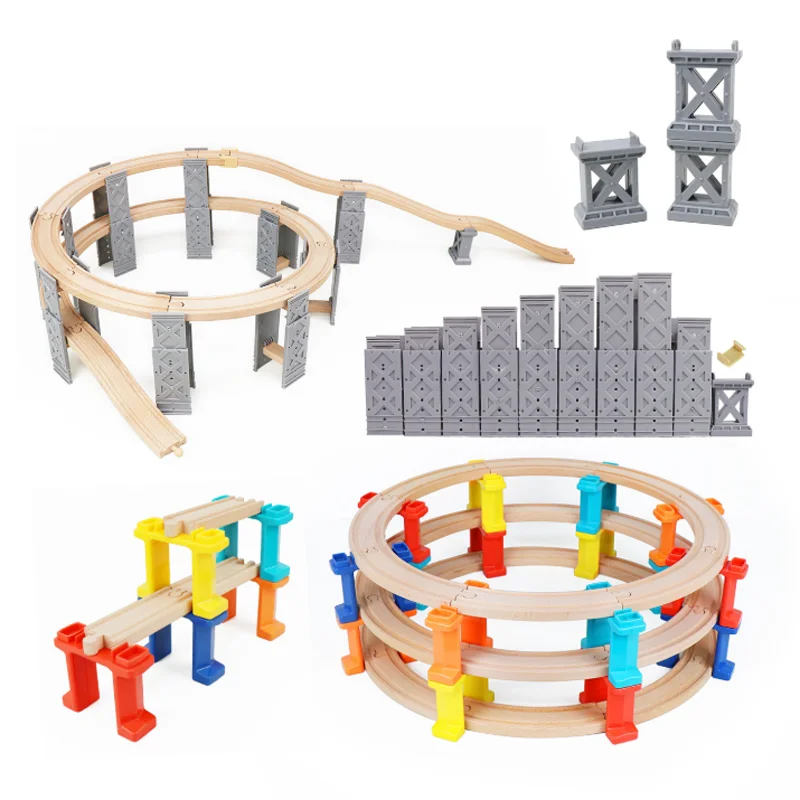 Bridge Piers Wooden Railway Train Track Accessories fit for All Brands Wooden Train Tracks Kids Educational Toys