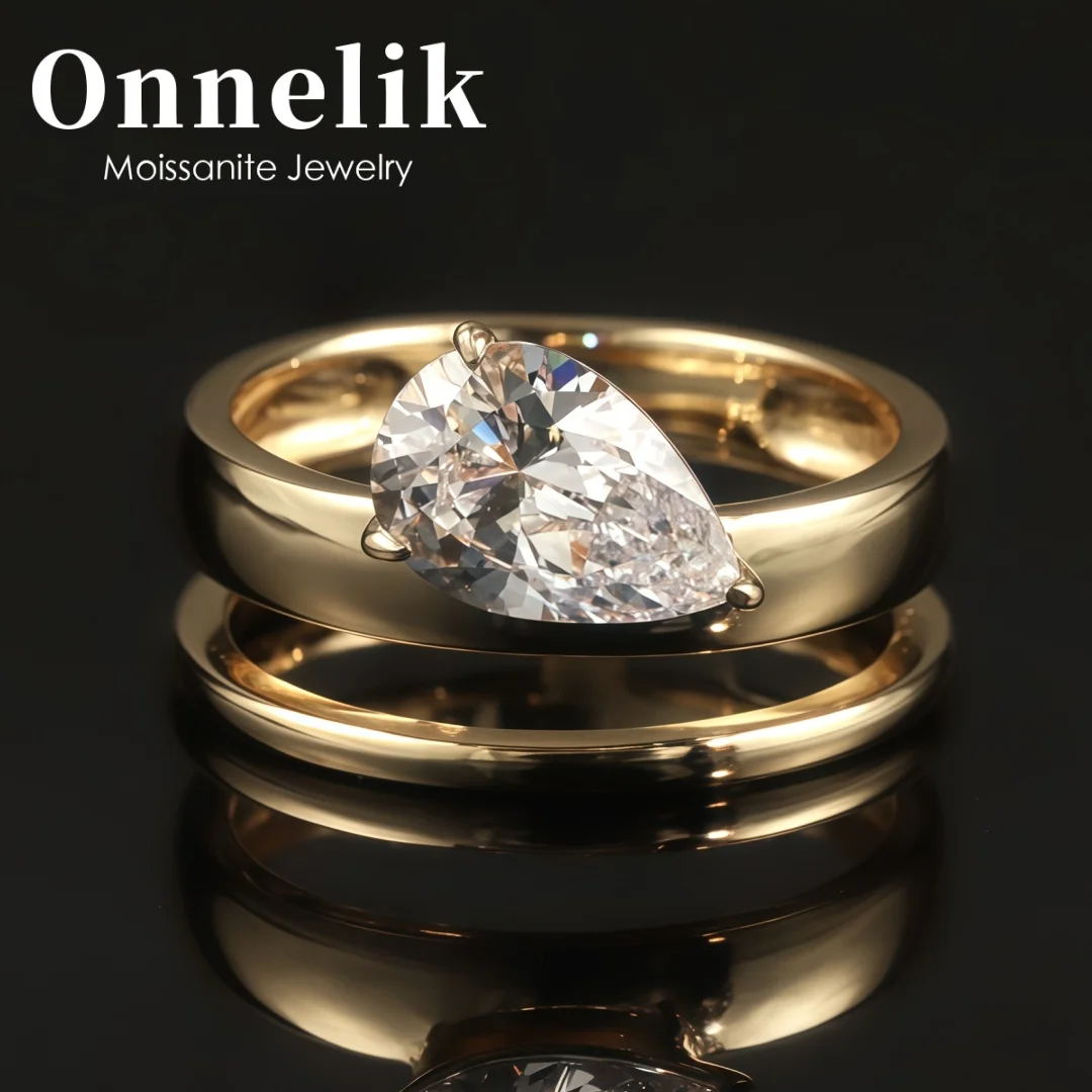 

Кольцо Onnelik 2CT с муассанитом грушевидной огранки, стерлинговое серебро S925, позолоченное 18 карат, штабелируемое обручальное кольцо, роскошный свадебный комплект для женщин