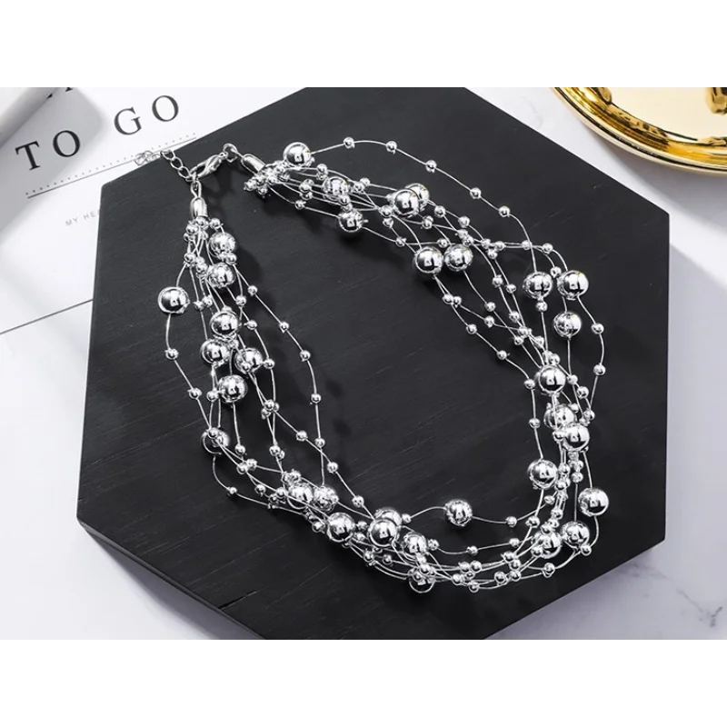 مزاجه اللؤلؤ متعدد الطبقات سلسلة الترقوة للنساء اليابانية والكورية بسيطة المنتقى طوق الرقبة مجوهرات قلادة قصيرة ne #6