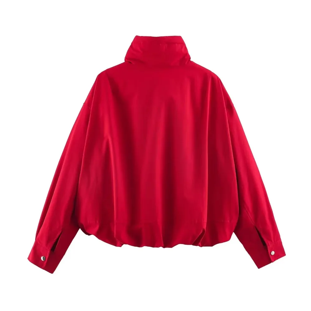 Damen Casual Chic Jacke mit Stehkragen, Rote Street-Sportjacke für Herbst und Winter, Trendige Lockere Reißverschluss-Steppjacke – Detail 3