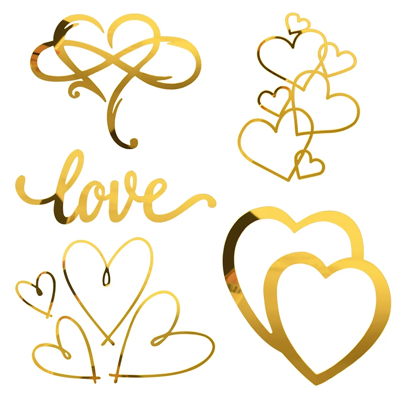 1/4pcs Heart Acrylic Wedding Cake Topper Gold Valentines Day Cake Toppers Anniversary Party Dessert Decor Birthday Baking Supply