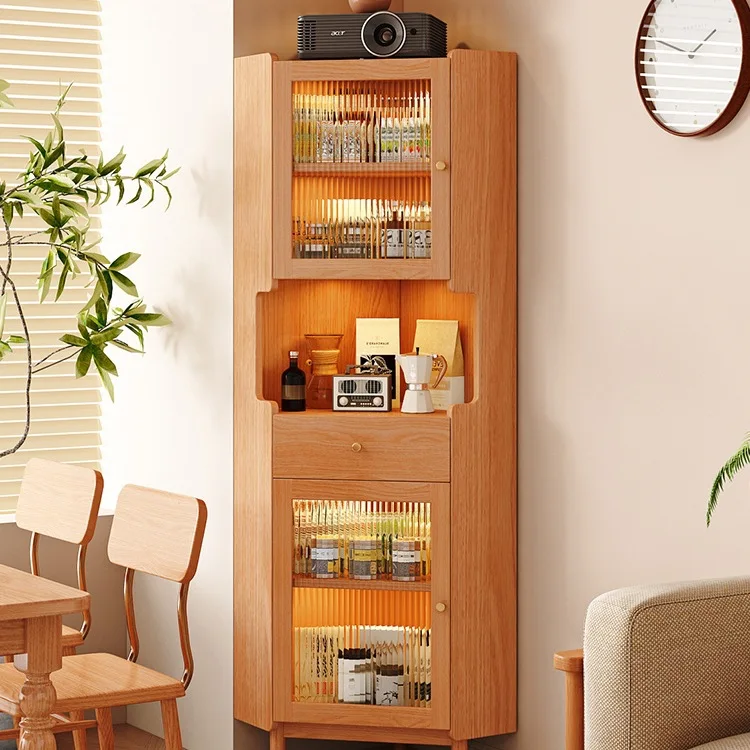 Solid wood corner cabinet, corner storage rack, narrow cabinet in the living room wall corner