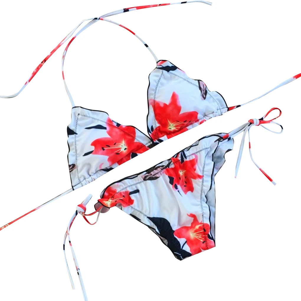 

2pcs/set Women Sunflower Sexy Bikini Swimsuit Halter Bathing Suit Push-Up Padded Swimwears