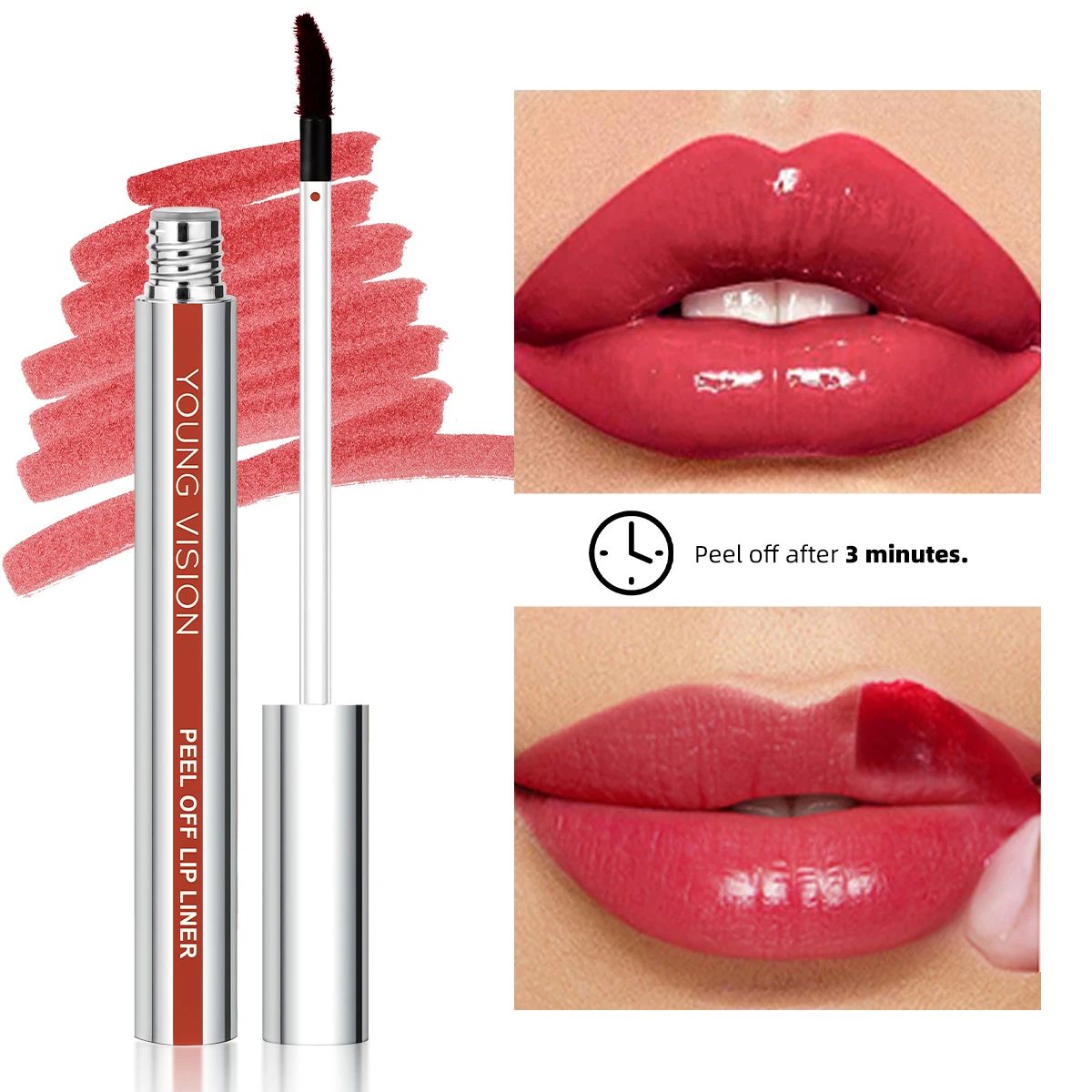 قلم تحديد الشفاه الممزق من يونغ فيجن، قلم تحديد الشفاه غير اللامع، خطاف وحلقة، قلم مكياج 3 ألوان