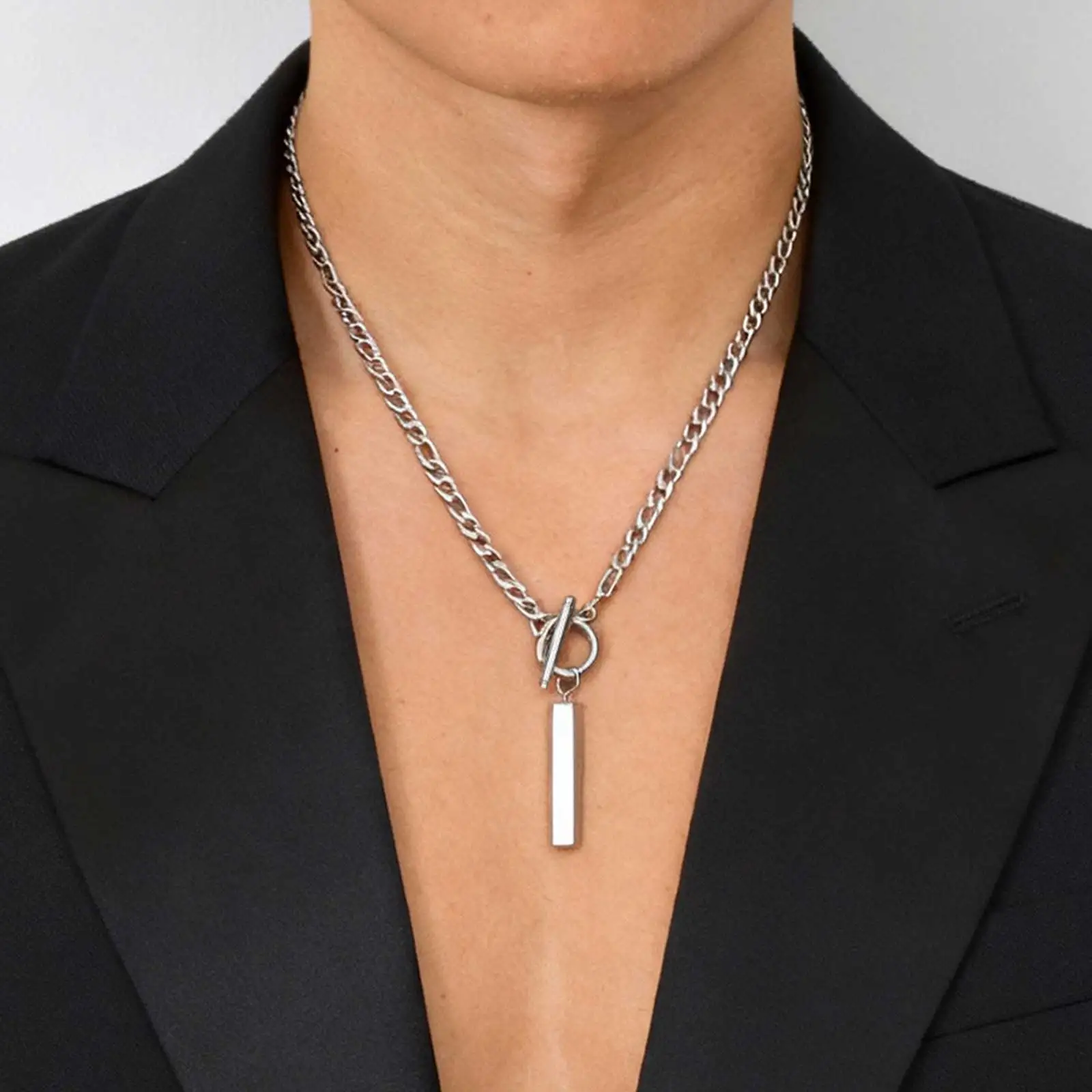 القلائد عمود بسيط Oersonality OT أزرار قابل للتعديل الفولاذ المقاوم للصدأ سلسلة مقاوم للماء شريط عمودي قلادة قلادة مجوهرات #5