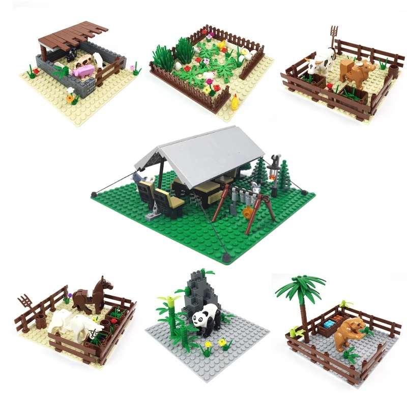 Children's Educational MOC Farm Animal Building Blocks Set: Scenarios Like Chicken Coops Dog Huts and Cowsheds for Assembly