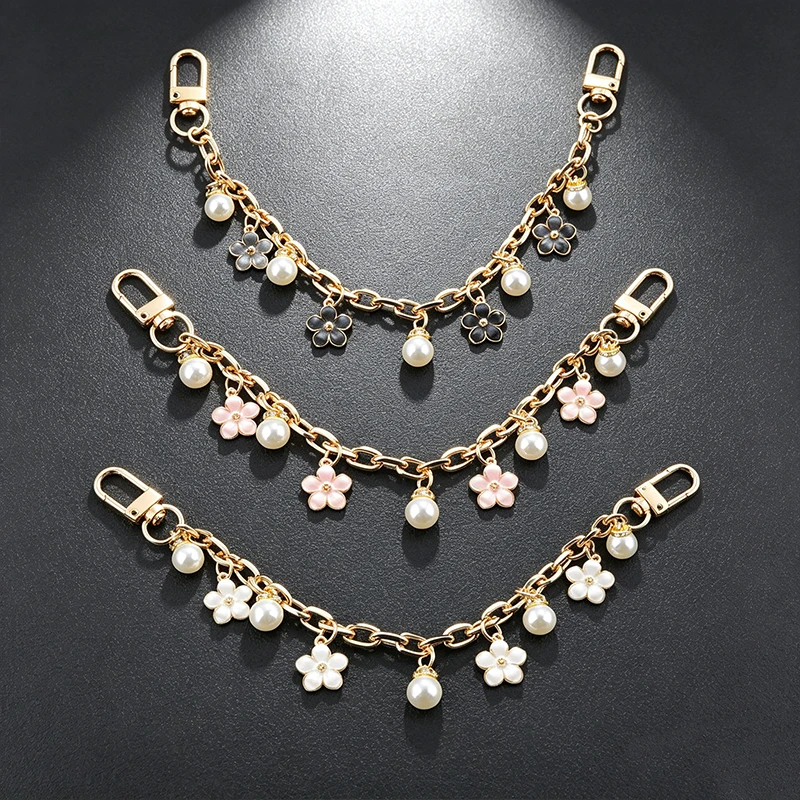 Bag Strap Extender Chain Flower Butterfly Pearl Pattern Handbag Shoulder Bag Extension Strap DIY Convert Crossbody Bag Accessory