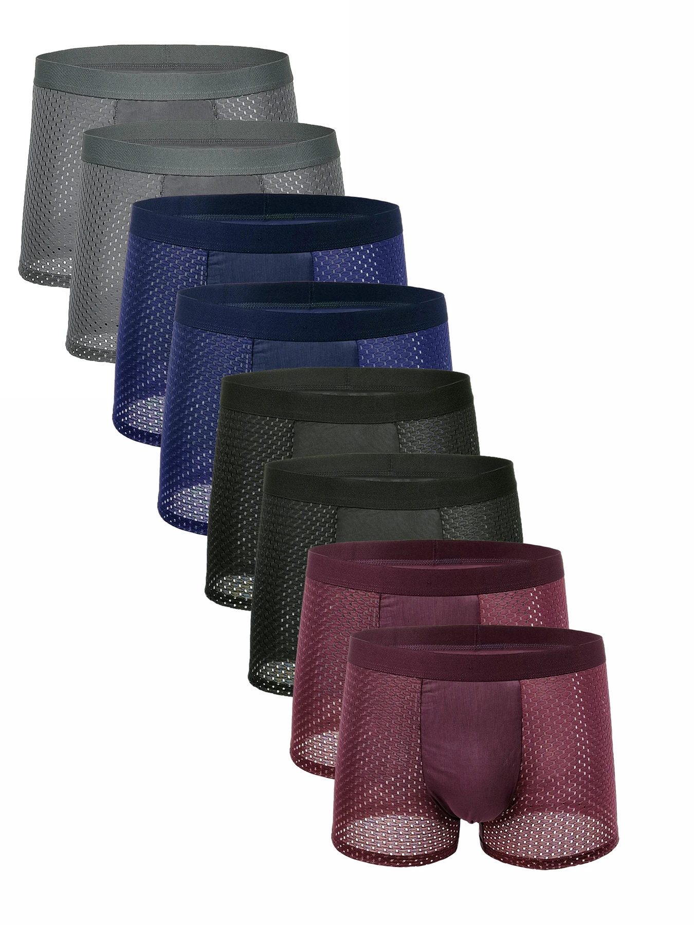 

Men's 8-Pack Ice Silk Mesh Boxer Briefs - Ultra-Breathable, Assorted Multicolor Underwear Set
