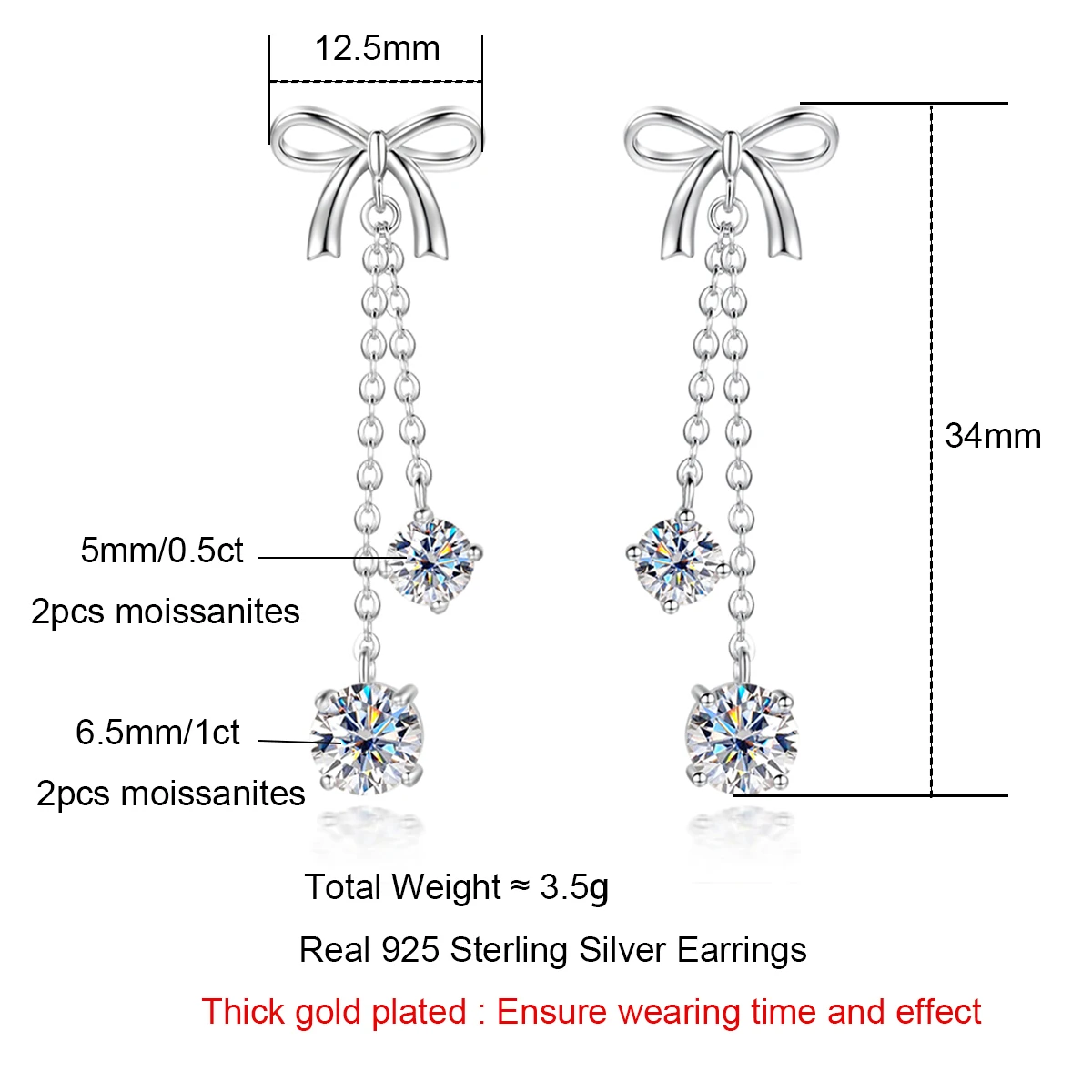 AnuJewel 3cttw D Color Moissanite Diamond Bow Drop Earrings 925 Sterling Silver Stud Earrings Charm Jewelry Wholesale image 2