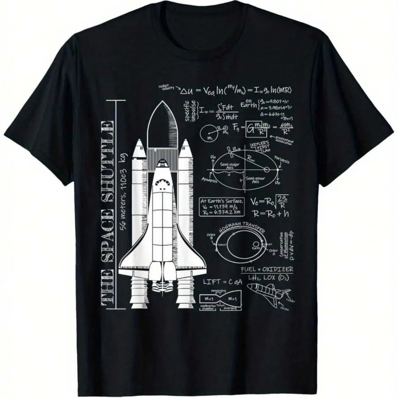 Camiseta Space Shuttle STS Rocket Science para meninos e meninas - Camiseta casual preta com estampa educacional espacial de manga curta