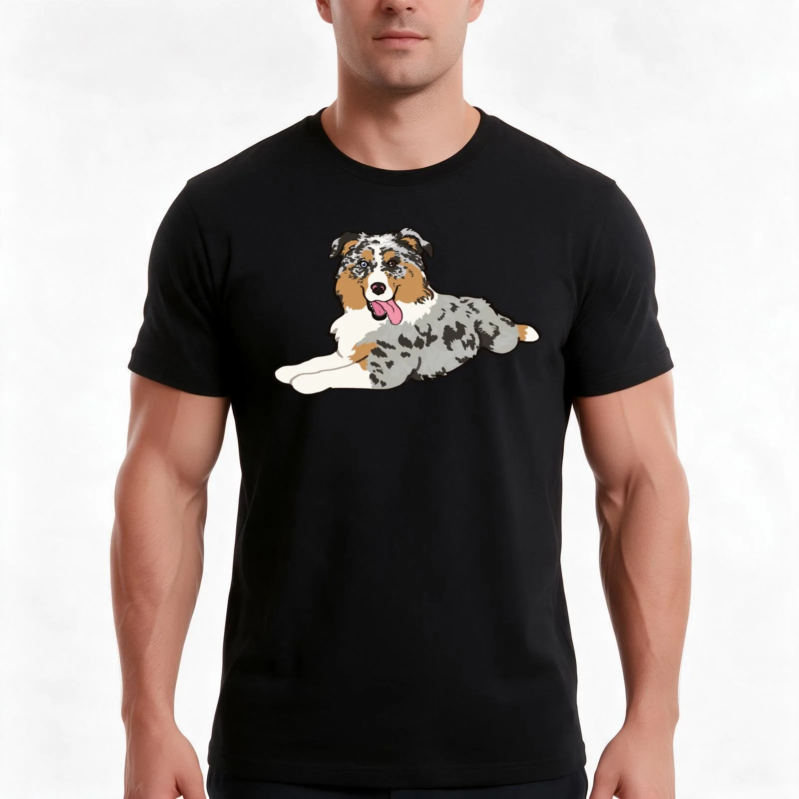 Blue Merle Aussie Laying down / blue Merle Australian Shepherd Dog T-Shirt, Summer Casual Cotton Tee, Oversized Streetwear Tops
