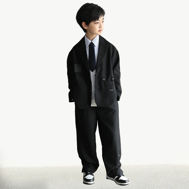 teenage boys blazer set 4-14 Suit jacket+Striped shirt+pants+tie 2/4pcs junior kids boys clothes sets children clothing outfits