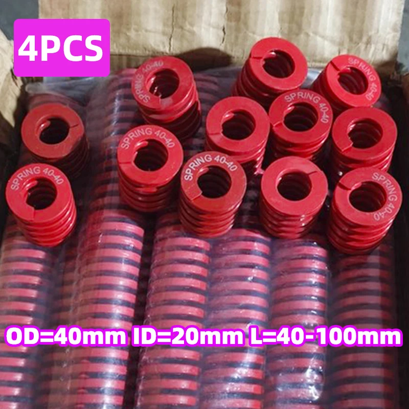 Creamily 4PCS Mould Springs Loading Spiral Stamping Compression Springs OD=40mm ID=20mm L=40-100mm Yellow Blue Red Green Brown