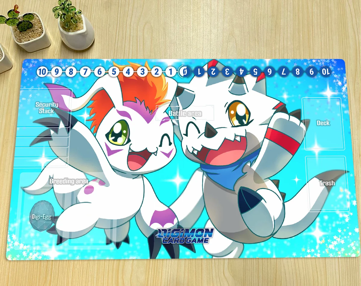 Digimon Playmat Gammamon Gomamon DTCG CCG Mat Board Game Trading Card Game Mat Anime Mouse Pad Rubber Desk Pad Zones & Free Bag