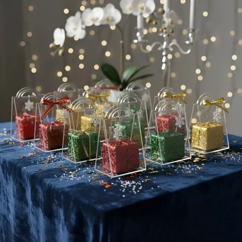 24pcs/Set High Transparency Acrylic Carrying Boxes Candy Display Stands for Birthday Parties Packaging Box for Evening Gift Bags