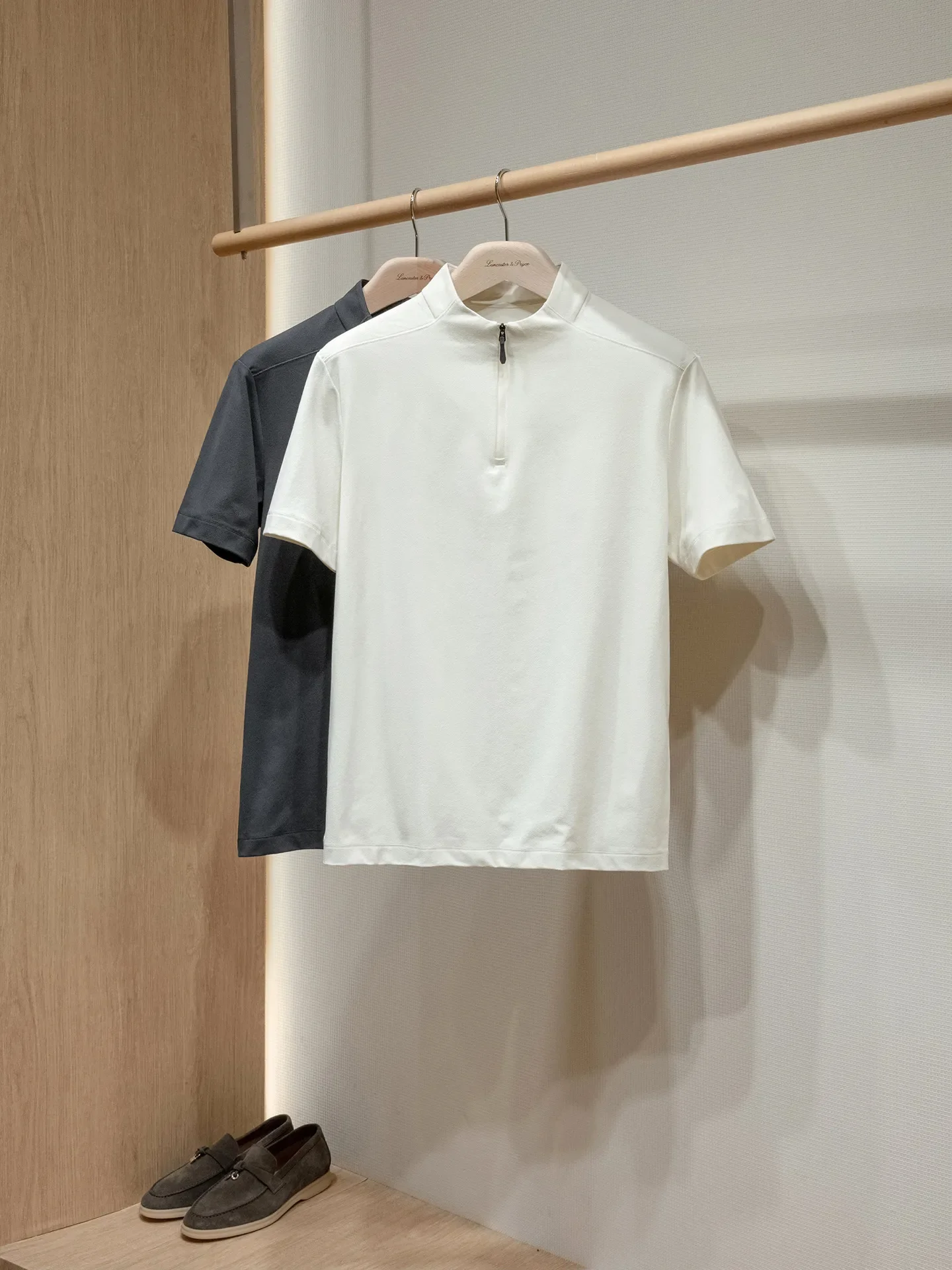 Eco-friendly 5A antibacterial Solona long-staple cotton, half-zipper stand-up collar short-sleeved T-shirt fir
