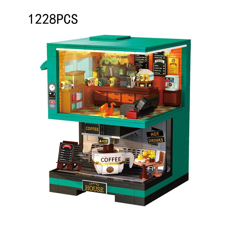 

Creative City Street View CoffeeMaker Mini Block Coffee Shop Machine Model MOC Building Brick Cafe Assemble Figure Toy For Gift