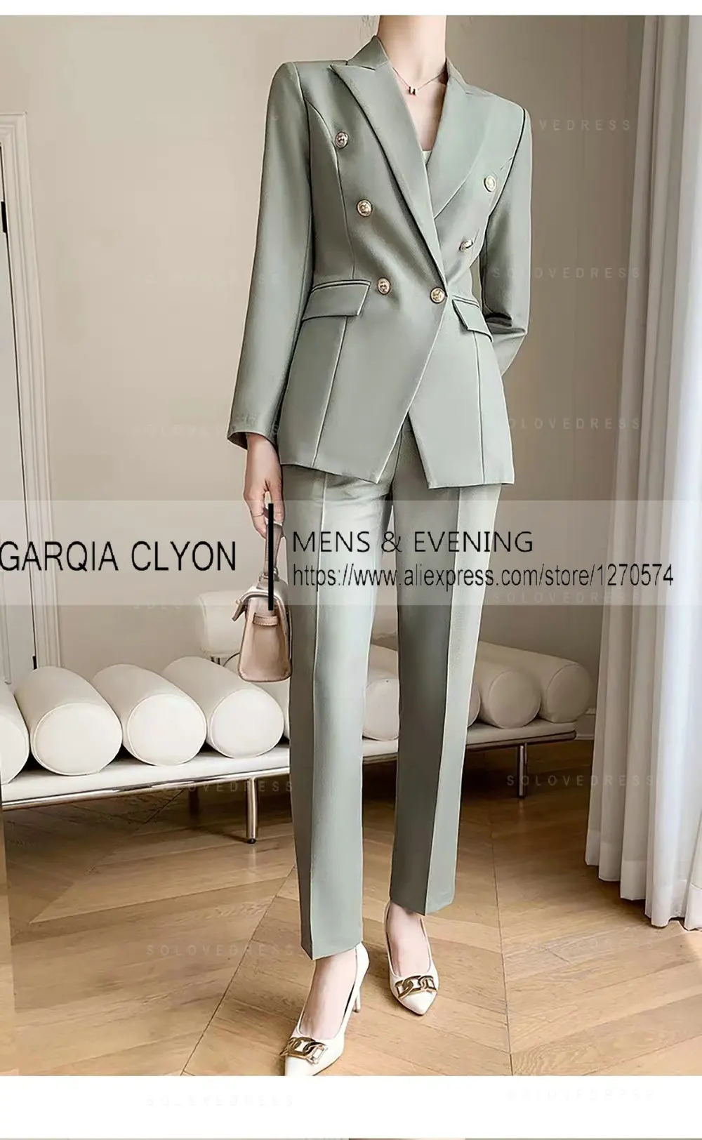 Women Suit Slim Fit Notch Lapel 2 Piece Workplace Style Blazer((Jacket+Pants）