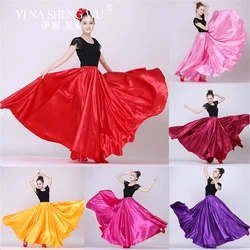 Shining Satin Long Spanish Skirt Swing Dancing Skirt Belly Dance skirt Sun Skirt 360 Degree Belly Dance Women Gypsy Long Skirts
