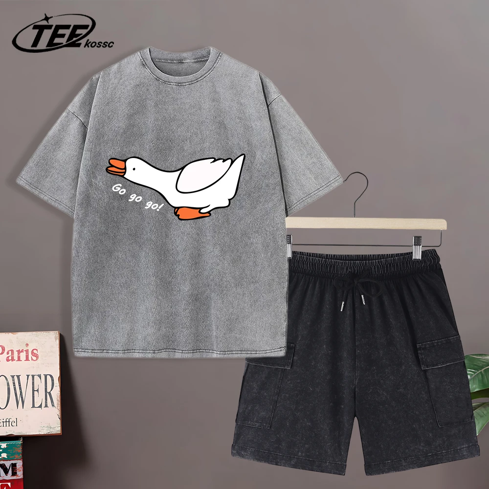 

Goose Charge Forward Retro Mans T-Shirts Summer Comfortable Soft Short Cotton Loose Snow Wash Tops Suit Fashion O-Neck Clothing