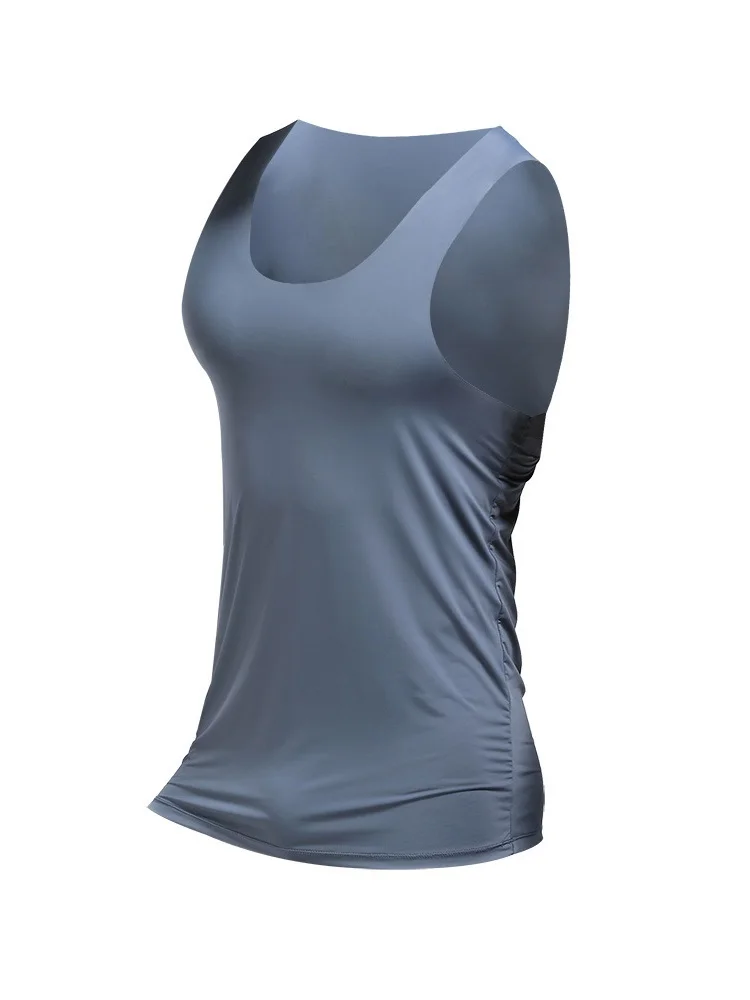 Men's ice silk sports trackless solid color I-word sweat vest single sleeveless tight-fitting fitness one-piece base shirt