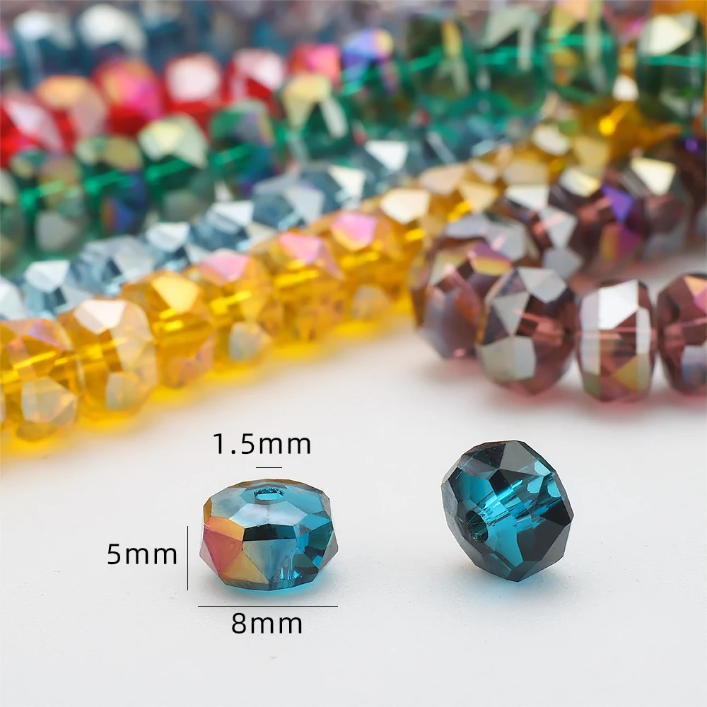 75Pcs/Lot 5x8mm Wheel Beads Natural AB Faceted Crystals Glass Beads for Jewelry Making DIY Bracelet Nacklace Garment Decor