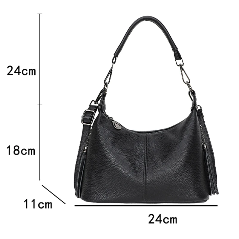 High Quality Cow Leather Women Shoulder Crossbody Bags Luxury Tassal  Bags Casual Genuine Leather Handbag Female Tote Sac 2024