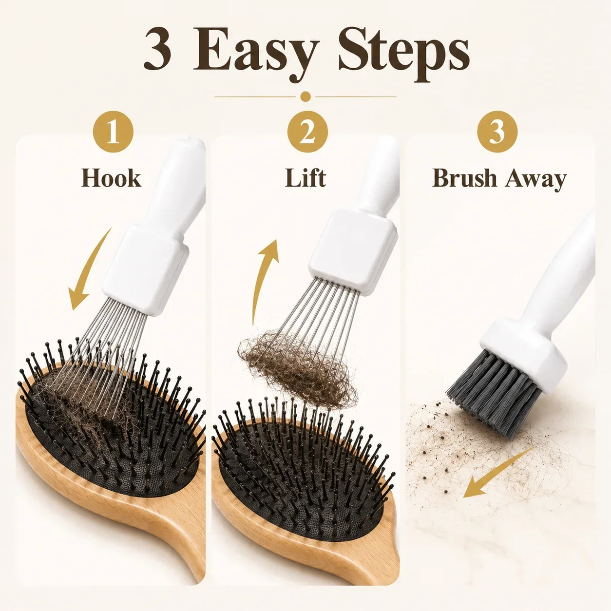 Professional Hair Brush Cleaner, Anti-Slip Handle Comb Rake Tool for Cleaning Paddle, Round and Air Cushion Brushes