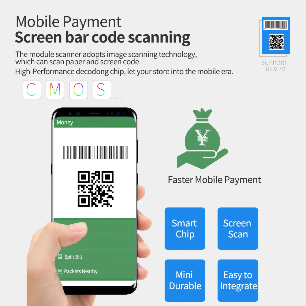 Embedded Barcode Scanner Self-Induction QR Bar Code Reader Module USB Scanner for Gate Machine Tickets Checking Mobile Pay