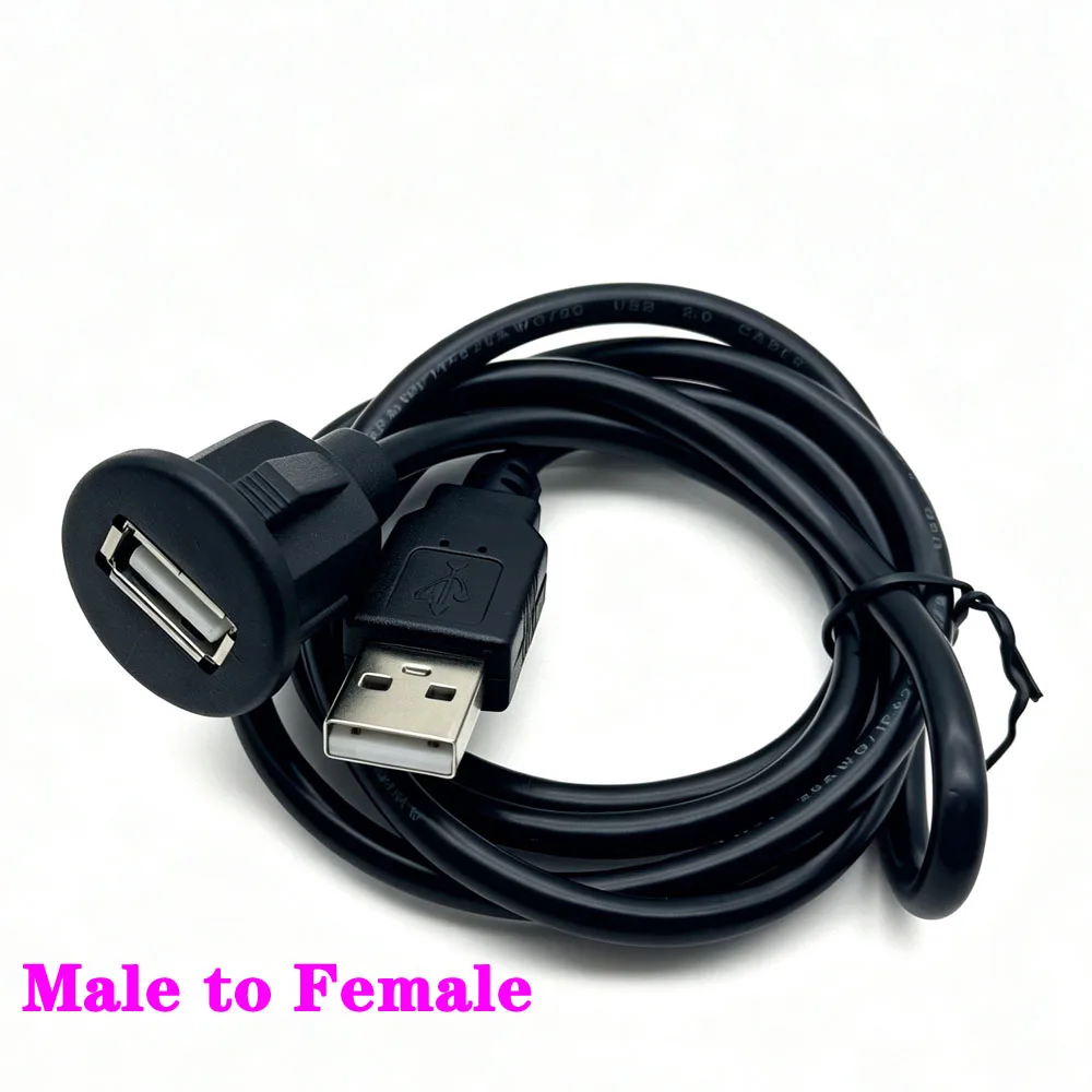 10Pcs For USB 2.0 Male to Female Extension DashBoard Cable With Flush Mount Panel For Car Truck Boat Motorcycle Connector 1m