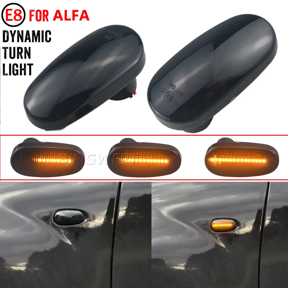 2Pcs For Alfa Romeo Mito 955 147 GT 937 Fiat Bravo Mk2 Dynamic LED Side Marker Lights Arrow Turn Signal Flashing Blinker Lamps