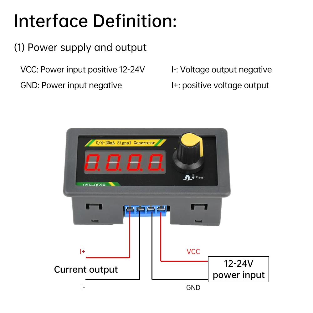 Gerador de sinal de tensão de corrente 4-20ma/0-20ma, simulador analógico de corrente ajustável de quatro dígitos, sensor plc, depuração DC12-24V