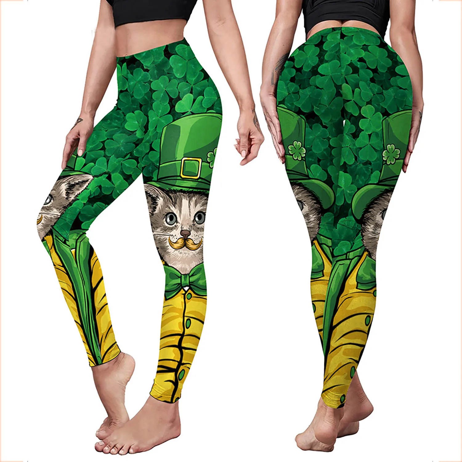 เซ็กซี่ผู้หญิง St. Patrick's Day สําหรับผู้หญิง Push Up ฟิตเนส Legging ยืดสีเขียว Clover ไอร์แลนด์พิมพ์ Leggins