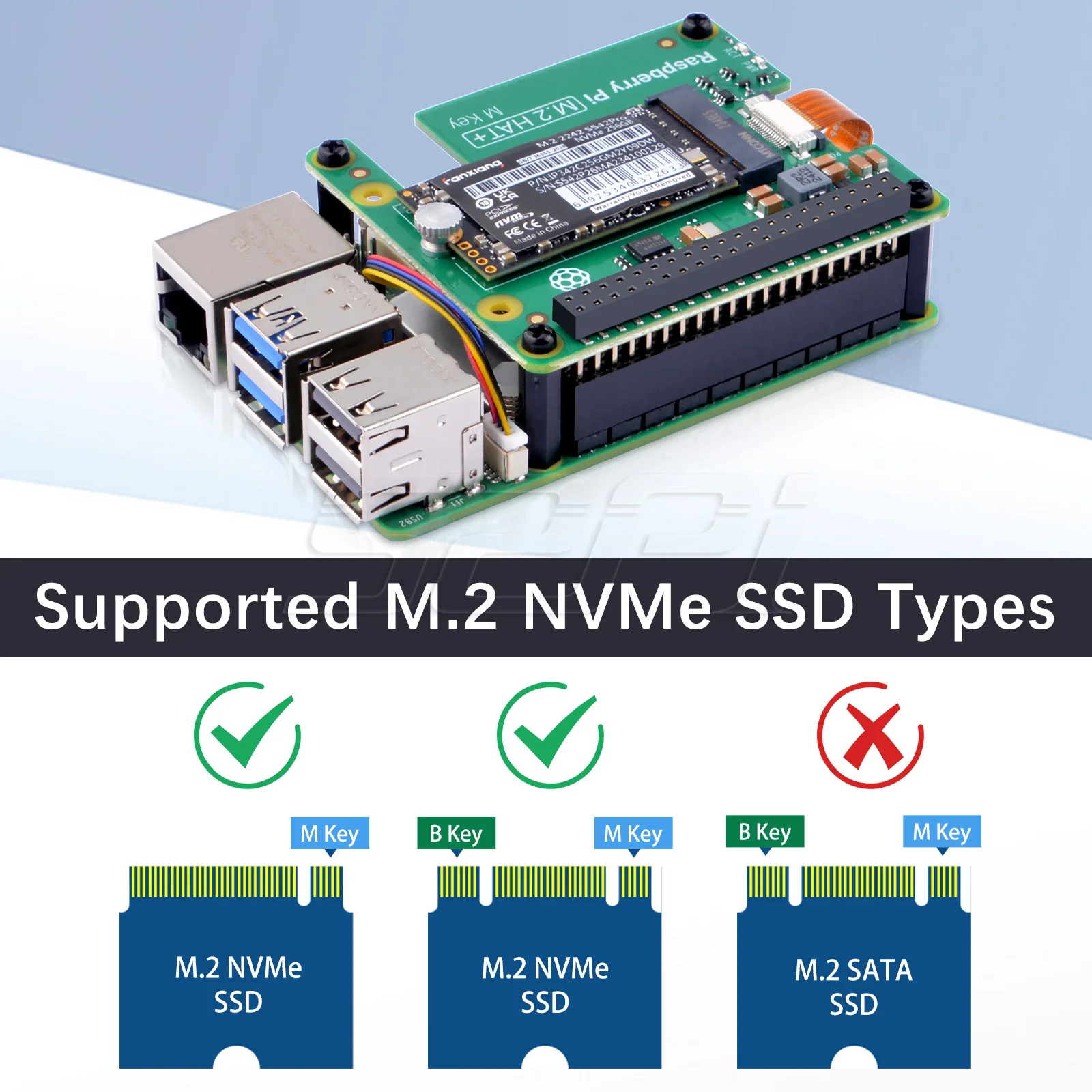 52Pi PCIe M.2 HAT+ with Raspberry Pi 5 Active Cooling Kit