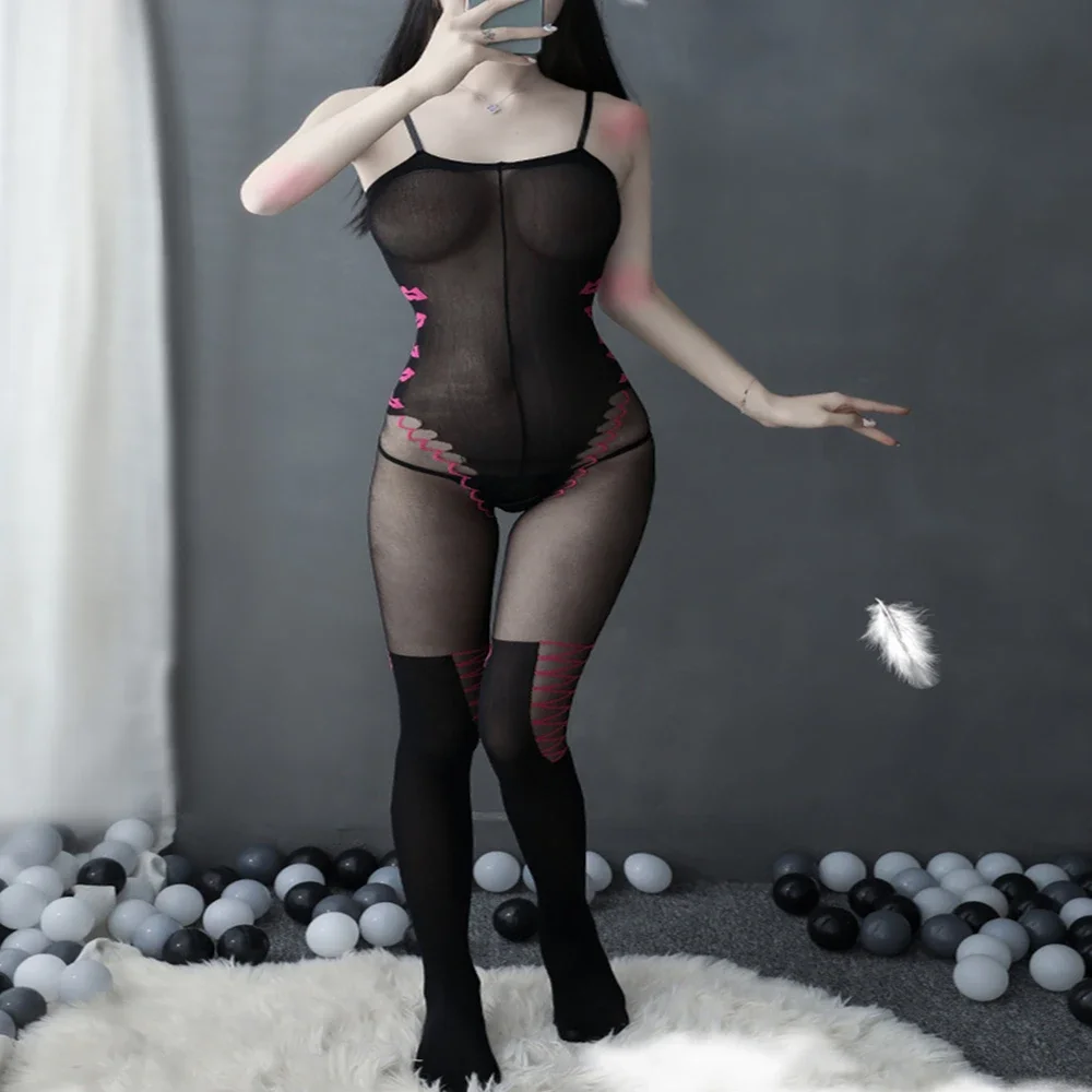

Черные чулки для тела, женское сексуальное женское белье, латексная одежда, прозрачные чулки с открытой промежностью, сетчатые костюмы, порно ажурное боди