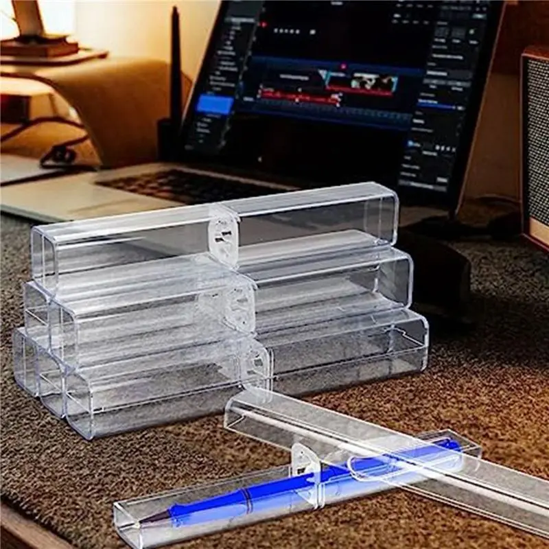 Leading-50Pcs Clear Acrylic Pencil Case, Reusable Pen Gift Box Empty Plastic Pen Storage Container Pencil Packaging Box Set