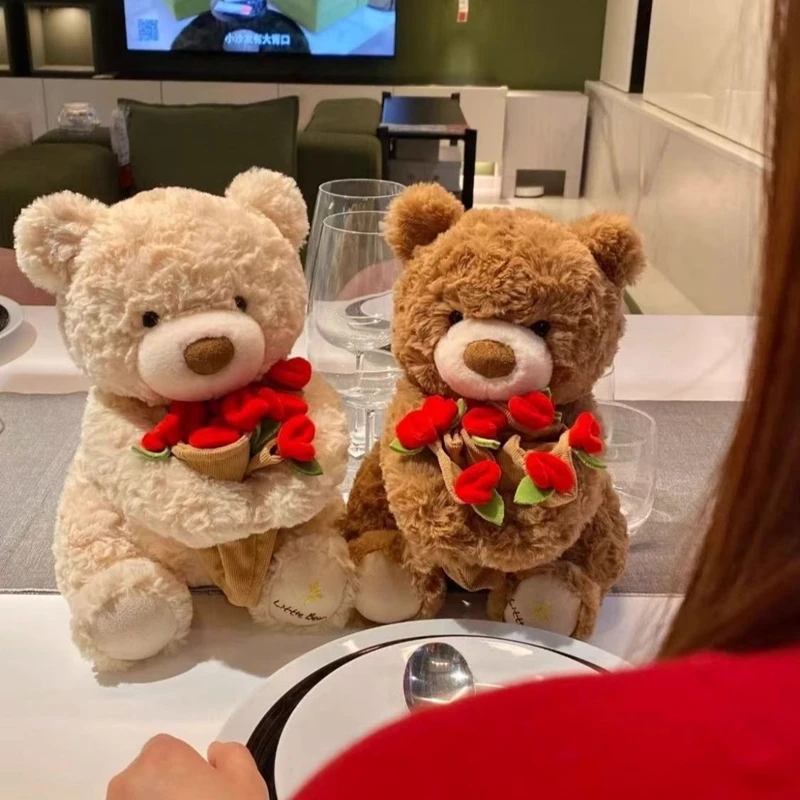

25cm Cute and Creative Rose Bear Plush Toy Rose Variable Hat Kawaii Bear Doll Valentine's Day Romantic Gift