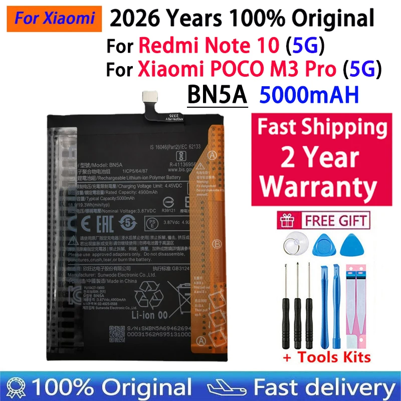 2026 Years 100% Original Battery For Xiaomi Redmi Note POCO 5 6 7 8 8T 9 9T 9S 10X 10 10S M3 X3 CC9 Pro Lite Batteries Bateria view 6